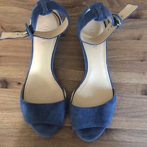 Blue suede sandals low wedge